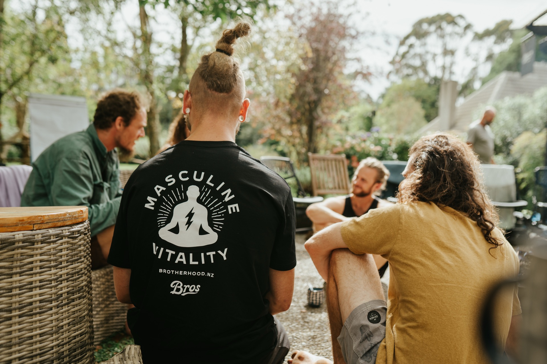 Man wearing BROS Masculine Vitality shirt